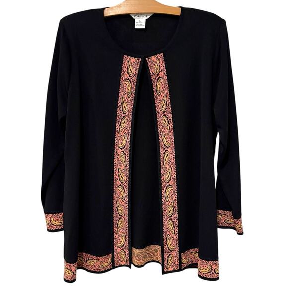 Misook | Cardigan Open Front Long Sleeve Black with Pink Trim- Size Large - Picture 1 of 7
